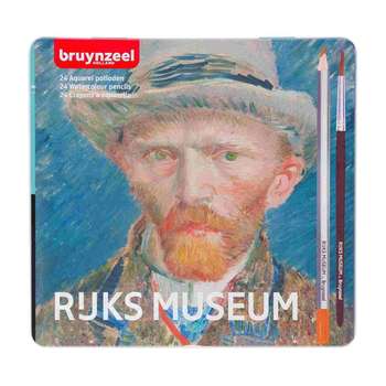 24 Bruynzeel aquarelpotloden, inclusief penseel - Kunstwerk blik Vincent van Gogh, Zelfportret